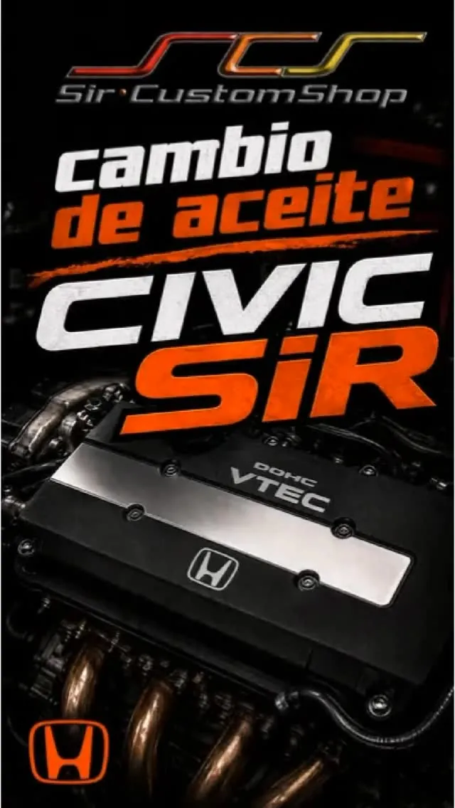 Detalle del motor de un Honda Civic SiR en una publicación de cambio de aceite